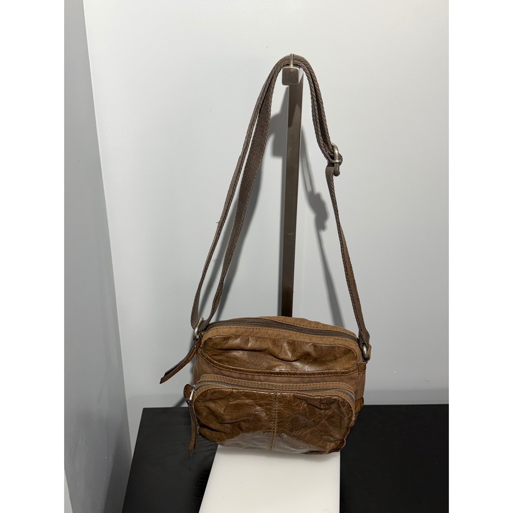 Fossil Brown Canvas and Leather Crossbody Bag Adjustable Strap Multi Pocket